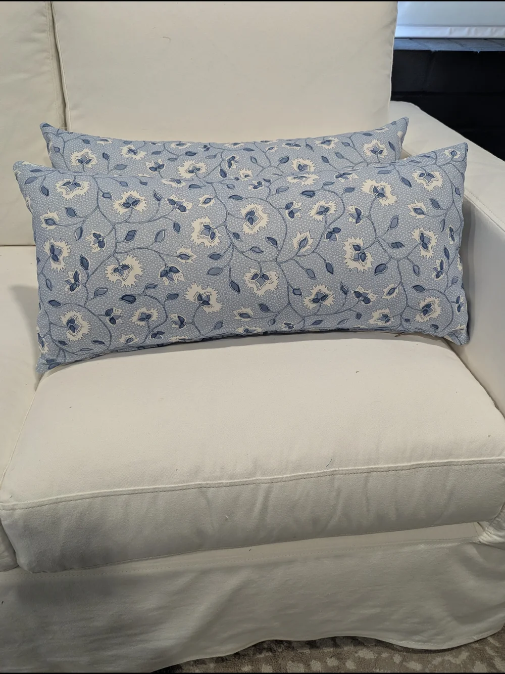 Blue Floral Lumbar Pillow Pair